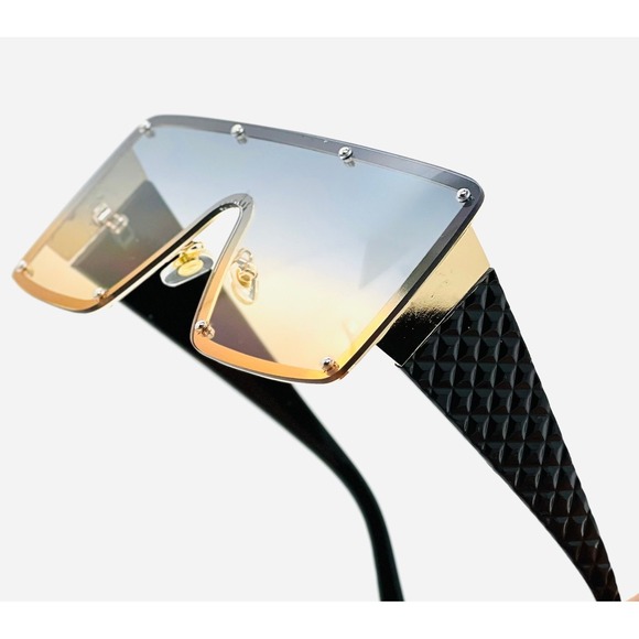 Womens Large Exaggerated‎ Thick Metal Plastic Mod Fashion Rectangle Sunglasses - Picture 1 of 3
